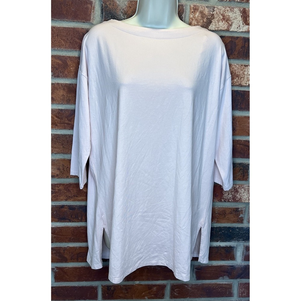 J Jill Pink Luxe Supina Pleated Back Jersey Top Tunic 3/4 Sleeve Size M